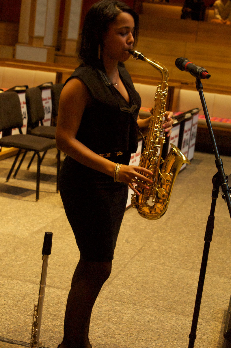 Gabrielle Garo playing saxaphone.